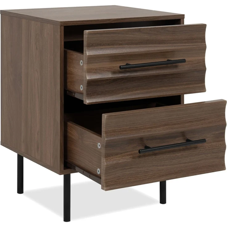 Nachtkonsole >Falun< in Dekor Nussbaum 3D-Fronten in Wellenoptik - 40x55x39cm (BxHxT) – Bild 3