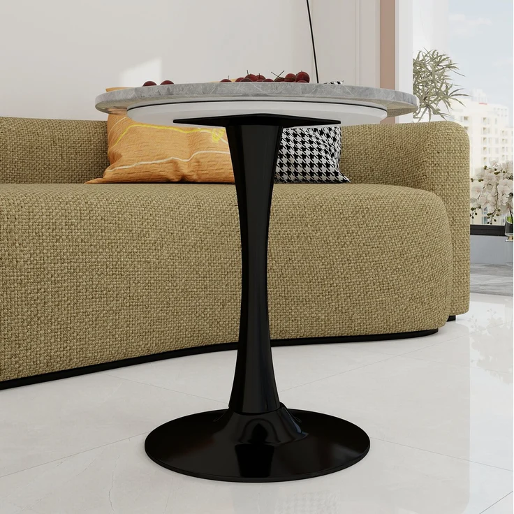 Couchtisch 70cm×70cm×72cm aus Kunstmarmor, rund, modern-minimalistisch, Schwarz/Grau – Bild 4