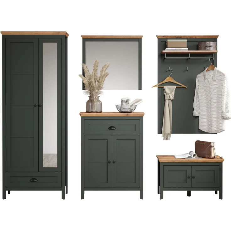 Garderobe Set Stanton in grün und Eiche Landhaus 260 x 198 cm – Bild 2