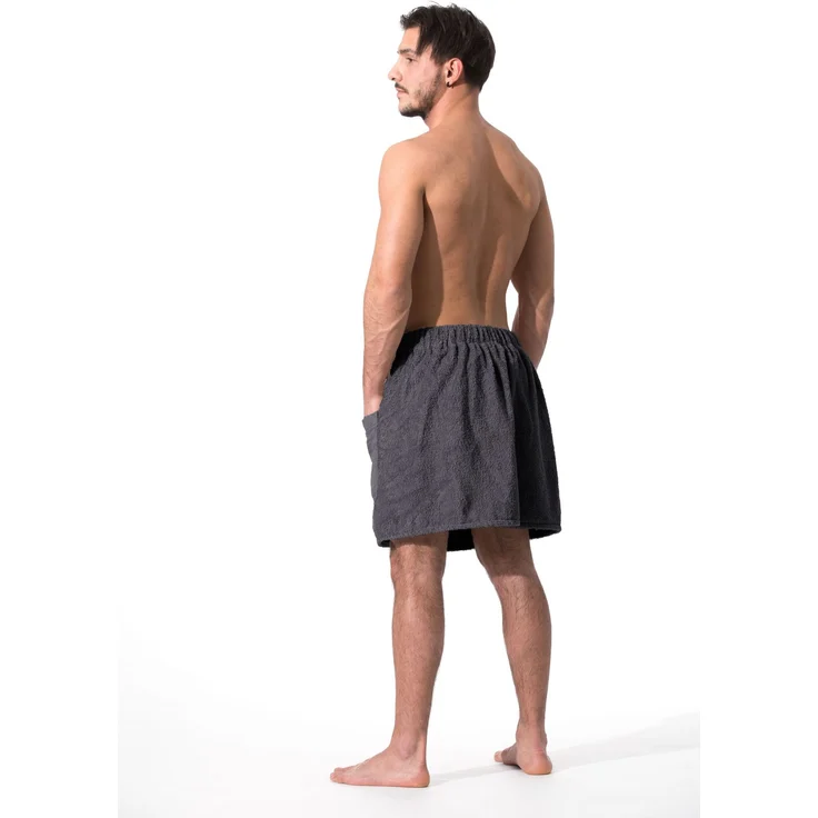 ZOLLNER Herren Saunakilt Frottee, grau, 100% Baumwolle, L/XL – Bild 2