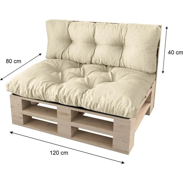 sunnypillow Palettenkissen Malmo - Set Sitzkissen 120x80x12 + Rückenkissen 120x40x15, palettenmöbel palettencouch polsterauflage