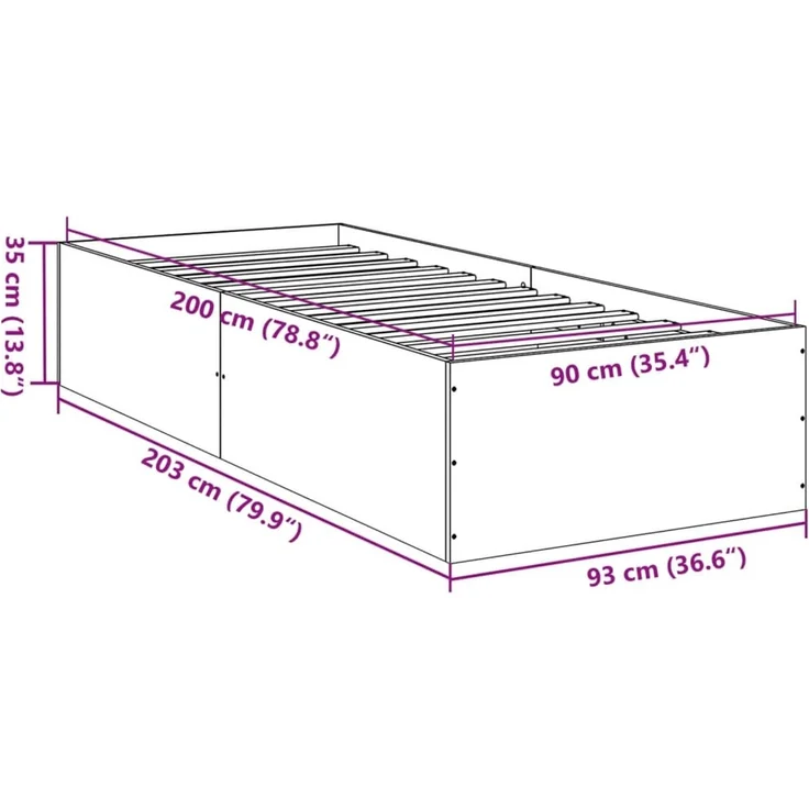 vidaXL Bettgestell Sonoma-Eiche 90x200 cm Holzwerkstoff 3281058 – Bild 9
