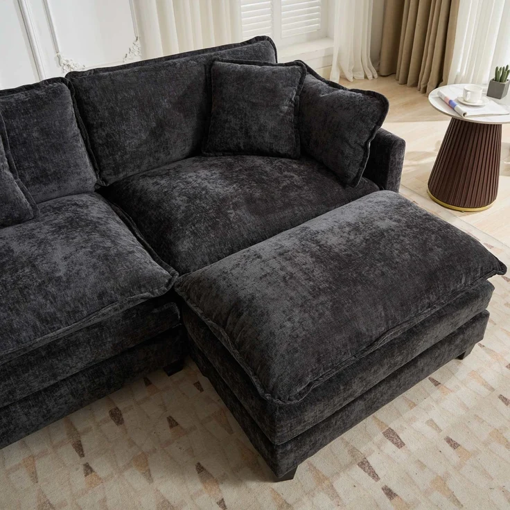 ZUBALIYA Sofa mit LED - Beleuchtung, mit Chenille - Bezug, mit Cordbezug, modular aufgebaut, aus Chenille, für Wohnzimmer und Apartments – Bild 10