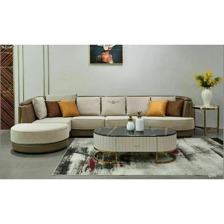 Ecksofa L Form Couchtisch Sofa Couch Design Polster Textil Modern Beige