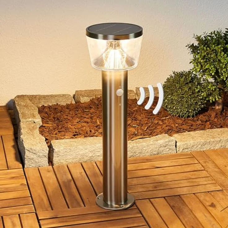 Lindby LED Solarleuchte Antje mit Bewegungsmelder, spritzwassergeschützt, Aluminium, Edelstahl, 1-flammig, für Außenbereiche – Bild 3