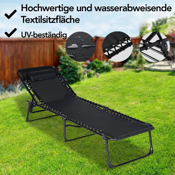 Brixy Sonnenliegen (2er Set) - Faltbar - Inklusive Kopfkissen - Sonnenliegen - Liegestühle - verstellbar - Garten - Wetterfest - Anthrazit – Bild 3
