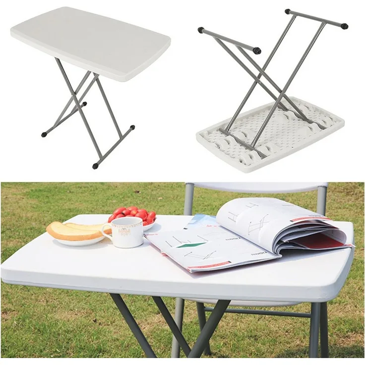 JEOBEST Klapptisch Bistrotisch Outdoor Tisch Campingtisch Gartentisch Esstisch 75x50 cm, Verstellbare Höhe Klapptische, Wetterfest Metall Weiß