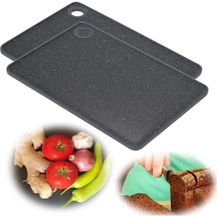LS-LebenStil Frühstücksbrett 2x Brettchen Essbrettchen Frühstücksbrettchen 23x16cm Granit Optik, Kunststoff, (2-St, Frühstücksbretter Schneidebretter - rundes Loch zum Aufhängen), Kleines Essbrett Brettchen Vesperbrett Spülmaschinenfest – Bild 1