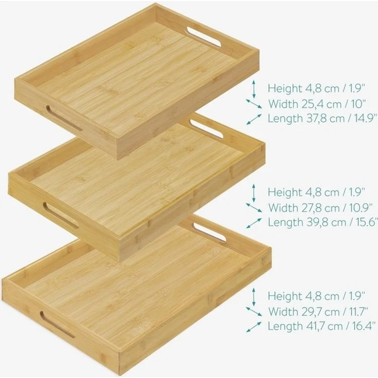 Navaris Tablett Serviertablett aus Bambus - 3x Servierplatte - rechteckig, Bambus, (3-tlg) – Bild 4