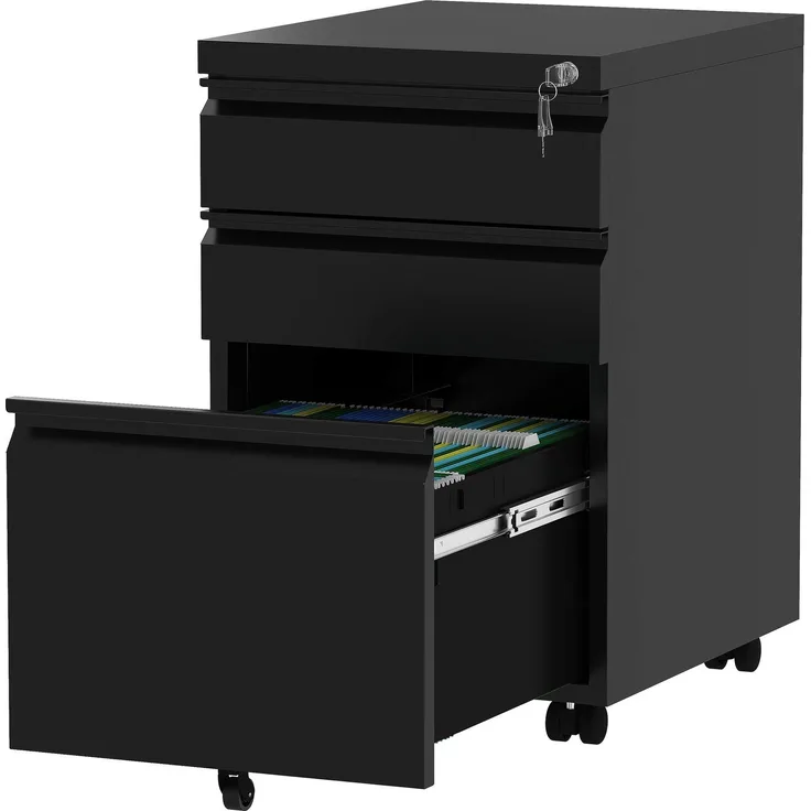 YITAHOME Mobiler Aktenschrank, Abschließbar Rollcontainer mit 3 Schubladen für A4, Legal, Letter, Metall Büroschrank mit Rollen für Home-Office, 46 x 39 x 62 cm, Schwarz