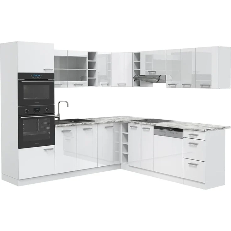 Eckküche R-Line Weiß Hochglanz/Weiß 247 x 237 cm, AP Anthrazit Vicco – Bild 1