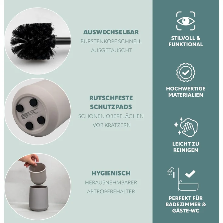 Bad-Accessoires Set TESERO 2tlg. bestehend aus 1x WC-Garnitur, 1x Kosmetikeimer aus Kunststoff in Taupe – Bild 6