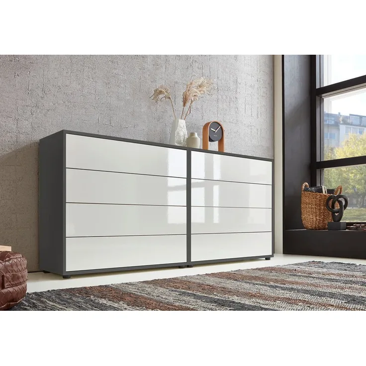 BMG Möbel Sideboard Mailand Set 1 (Schubladenkommode Schubkastenkommode Kommode Anrichte, in verschiedenen Farben), Push-to-open Funktion, Anti-Fingerprint-Beschichtung