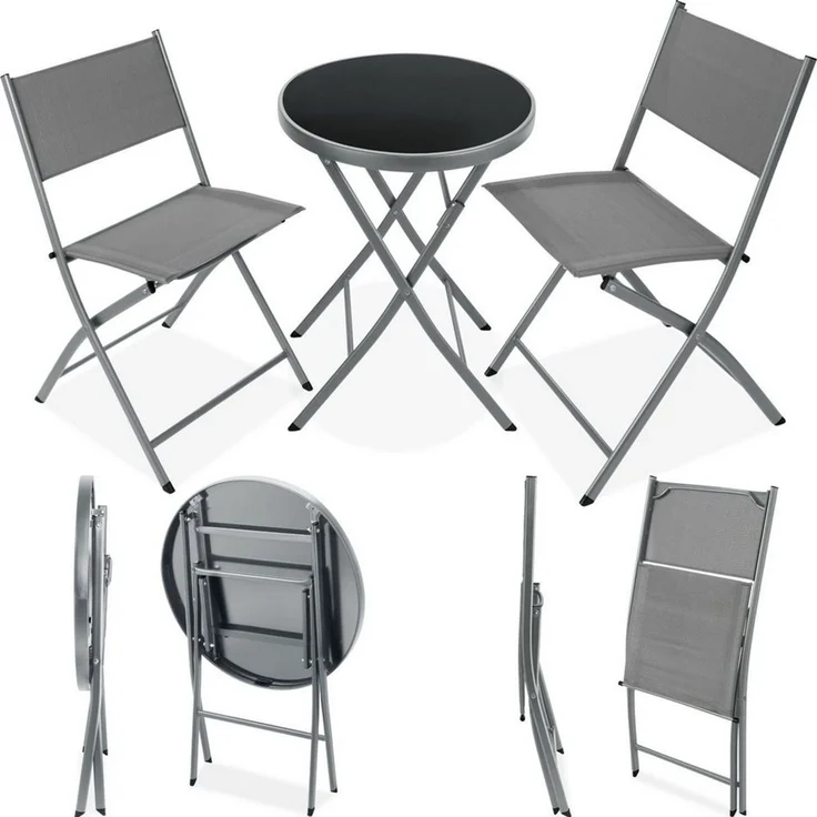 tectake Essgruppe Bistro-Set, (Set, 3-tlg), Robustes Gestell aus Stahl – Bild 5