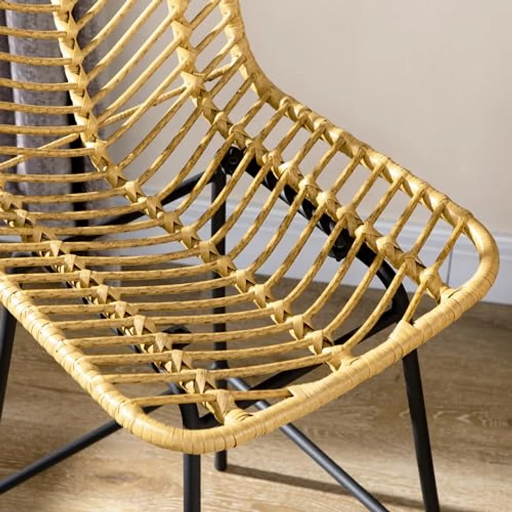 HOMCOM Barhocker Rattan Barhocker Satz (Barhocker, 2 St, Esszimmerstühle), Gelb+Schwarz 52 x 42,4 x 102 cm – Bild 9