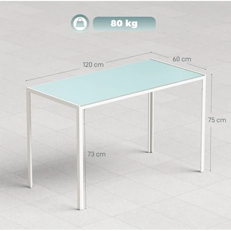 HOMCOM Esstisch 120x60 cm Küchentisch für 4 Personen Esszimmertisch mit Tischplatte aus Hartglas moderner Tisch für Küche, Esszimmer Wohnzimmer Weiß – Bild 4