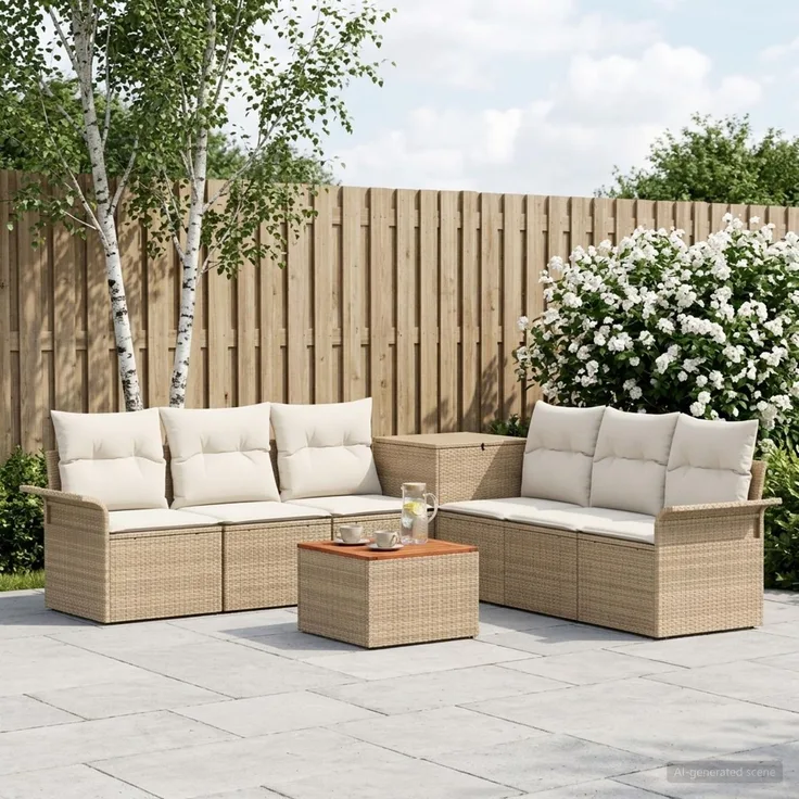 vidaXL Sofa Set 8 stk. Beige und Cremeweiß Polyrattan und Stahl 3448018