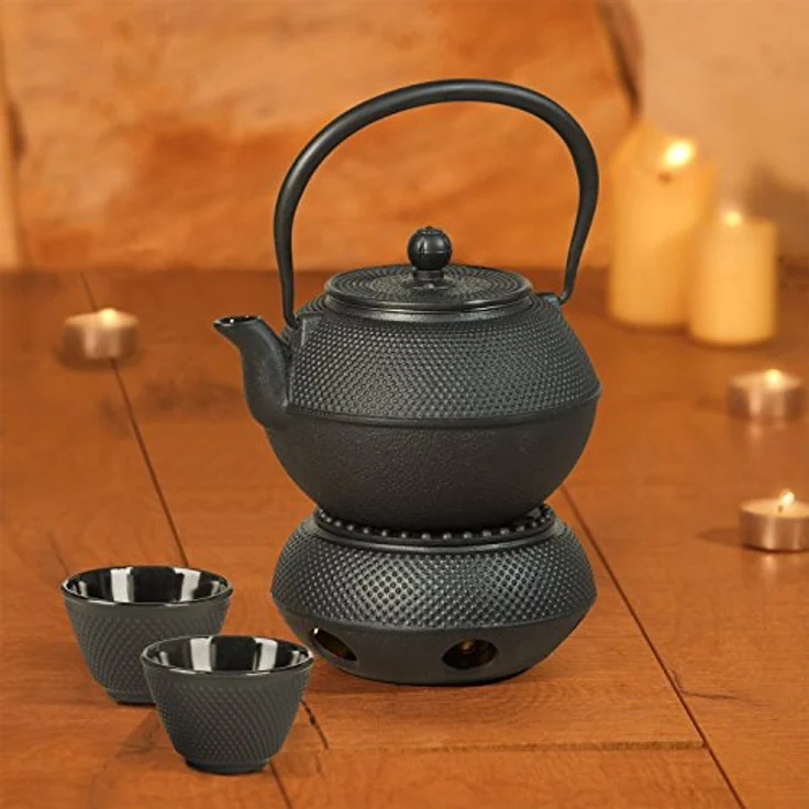 Dimono Teekanne Gusseisen Teebecher Teetassen, (Traditionelles Tee-Set), Emaille – Bild 3