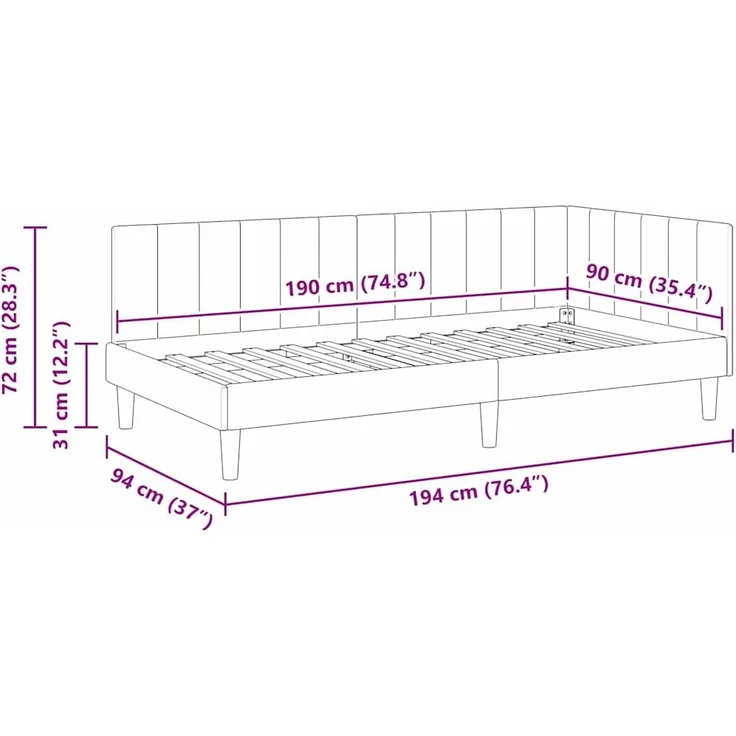 vidaXL Eckbettgestell mit Kopfteil Dunkelgrün 90 cm x 190 cm Samt 42016340 – Bild 10