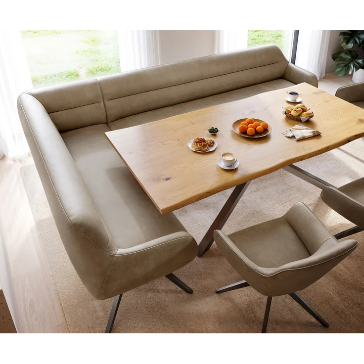 Esszimmerbank Taya-Flex 285x190 cm Mikrofaser Beige Vintage Kreuzgestell kantig Graphit Taschenfederkern Rechts – Bild 4