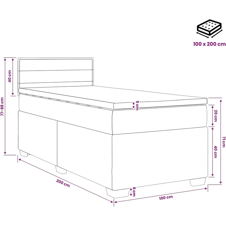 vidaXL Boxspringbett mit Matratze mit Kopfteil Blau 100 x 200 cm Stoff 3450410 – Bild 11