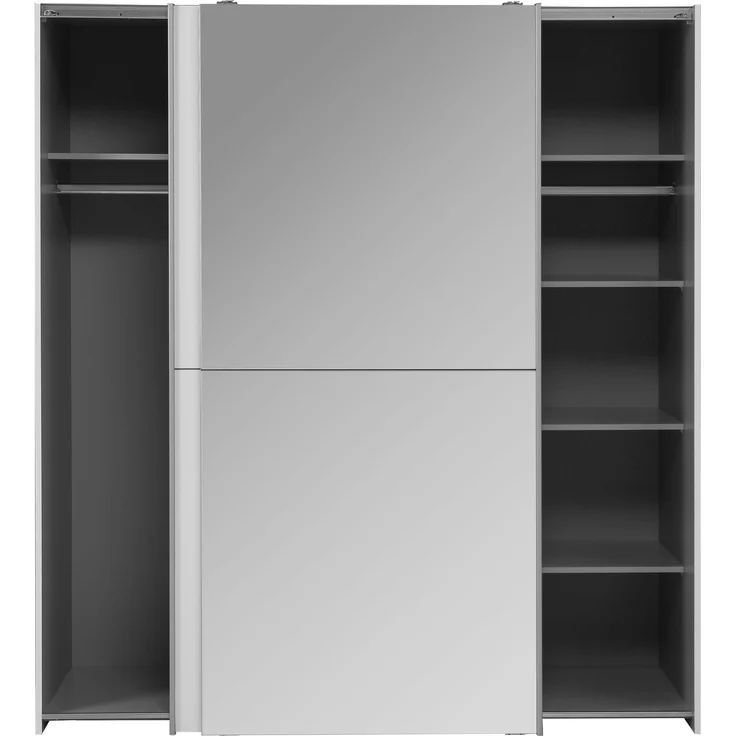 Forte KAIKAIS weißer Kleiderschrank 170, moderner Schwebetürenschrank mit Spiegelfront, 2-türig, Schlafzimmer, Holzwerkstoff, Weiß Hochglanz, 170,3 cm breit x 190,5 cm hoch x 61,2 cm tief – Bild 3