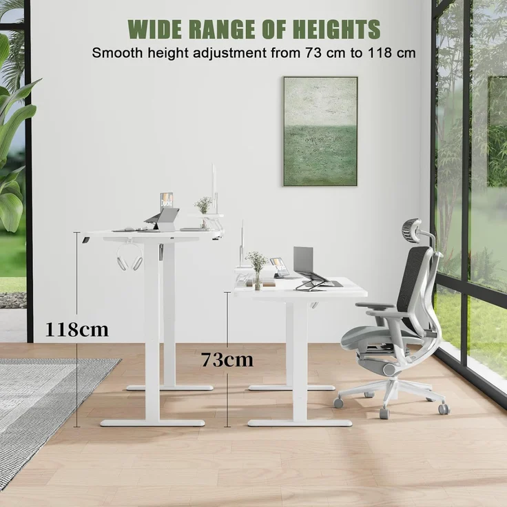 Devoko 160×70cm Elektrisch Höhenverstellbarer Schreibtisch mit Monitorständer, Computer-Schreibtisch, mit 2 Höhen-Speicherfunktionen, Weiß – Bild 4