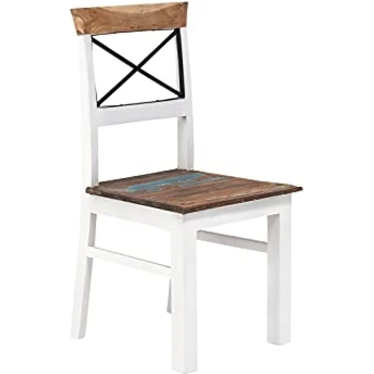 2er Set Holzstuhl Perth II aus recyceltem Massivholz weiß bunt 45x90x52 cm Landhausstil Shabby-Chic von Woodkings
