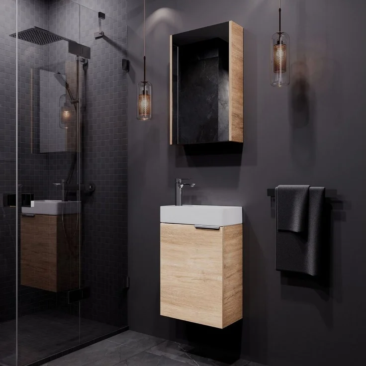 Planetmöbel Badmöbel-Set Badmöbel-Set 40cm mit Spiegelschrank (Sonoma Eiche), (Komplett-Set, 3-St), Badmöbel, Breite 40 cm, Soft-Close-Funktion – Bild 1