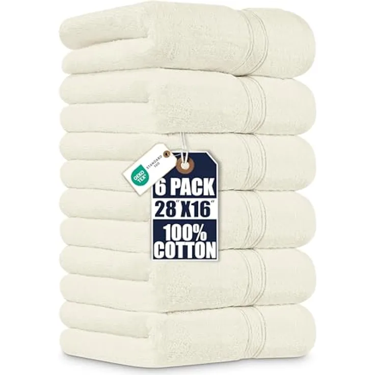 Utopia Towels Premium Handtücher Set, 6-teilig, 100% ringgesponnene Baumwolle, ultraweich und saugfähig, 600 g/m², Elfenbeinweiß, 40,6 x 71,1 cm
