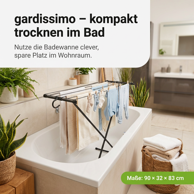 Gardissimo SPACE Badewannentrockner Wäscheständer Trockner mit Kleiderbügel – Bild 8