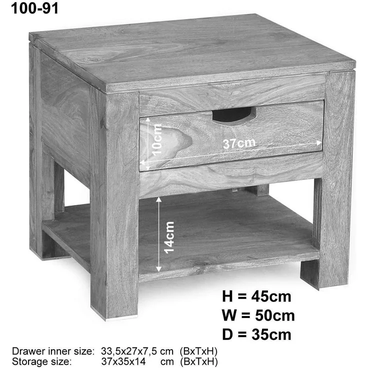 Nachttisch Sheesham 50x35x45 grau geölt NATURE GREY #91 – Bild 7