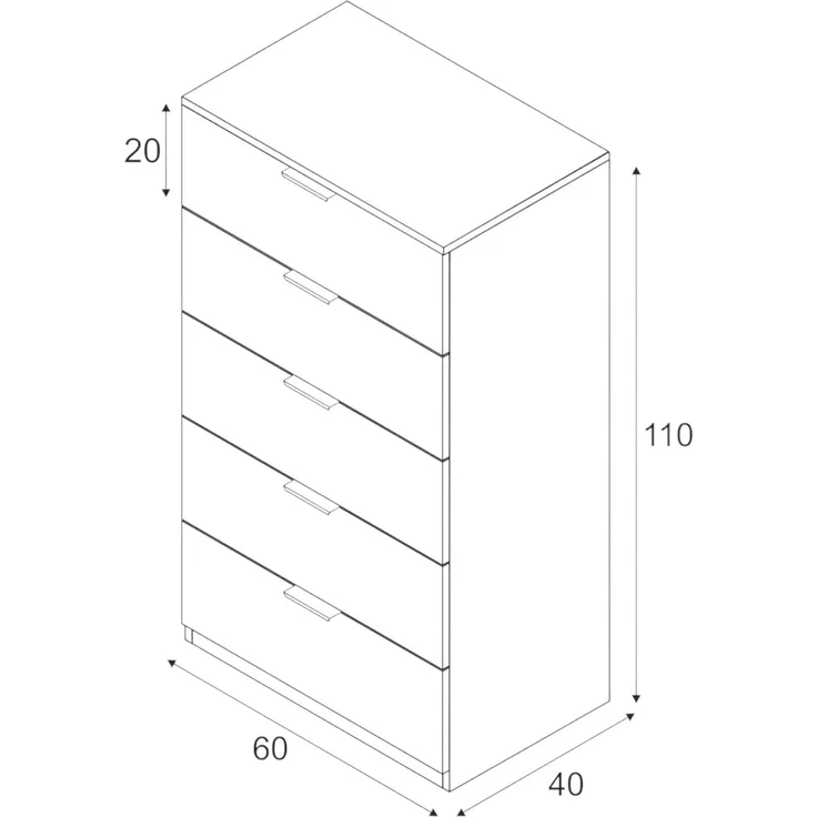 Dmora - Kommode mit Schubladen Mesquite, Wöchentlich mit 5 Schubladen, Kommode für Schlafzimmer, Moderne wöchentlich, cm 60x40h110, Eiche und Weiß – Bild 2
