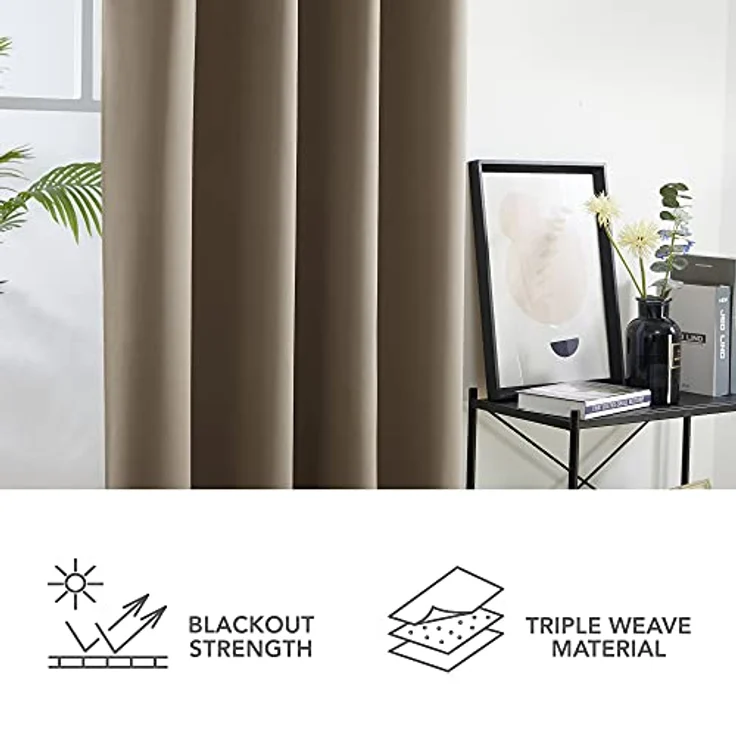 Deconovo Blickdichte Gardinen Kälteschutzvorhang Blickdicht Vorhang Verdunkelung, 220x140 cm(HöhexBreite), Taupe, 2er Set – Bild 9