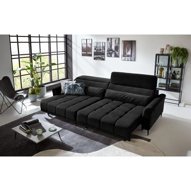 Iwaniccy Big-Sofa 2x elektr. Verstellung, 2 Kissen, Cord schwarz - 280 x 108 x 118 cm (BxHxT) – Bild 3