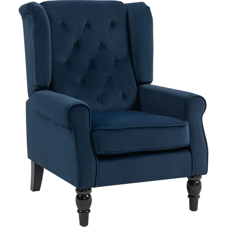 Wohnora-Gepolsterter Loungesessel mit breiter Sitzfläche, Holzbeinen, klassischem Stil, sehr bequem, 74 x 86 x 102 cm, dunkelblau,H 102cm x T 74cm x B 86cm,Blau – Bild 2