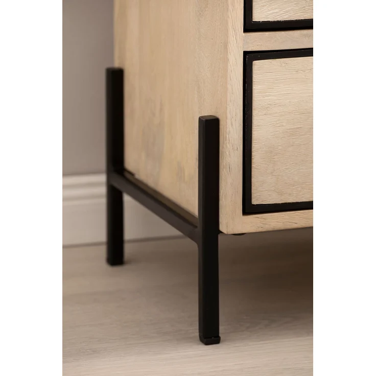 FineBuy Nachttisch aus Mango Whitewash Massivholz mit Ablage & 2 Schubladen – Nachtkonsole im Industrial Natur Design für Boxspringbetten, Nachtschrank mit Stauraum – Nachtkästchen 43x60x30 cm – Bild 5