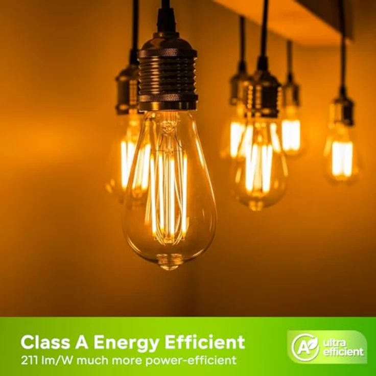 LVWIT 3.8W E27 E27 LED Warmweiss Energieklasse A, Filament Lampe Glühfaden ST64, 2700K Warmweiß, ultrahell 806 Lumen, ersatz 60W, Rustikalampe ST64, Nicht Dimmbar (6er Pack) – Bild 7