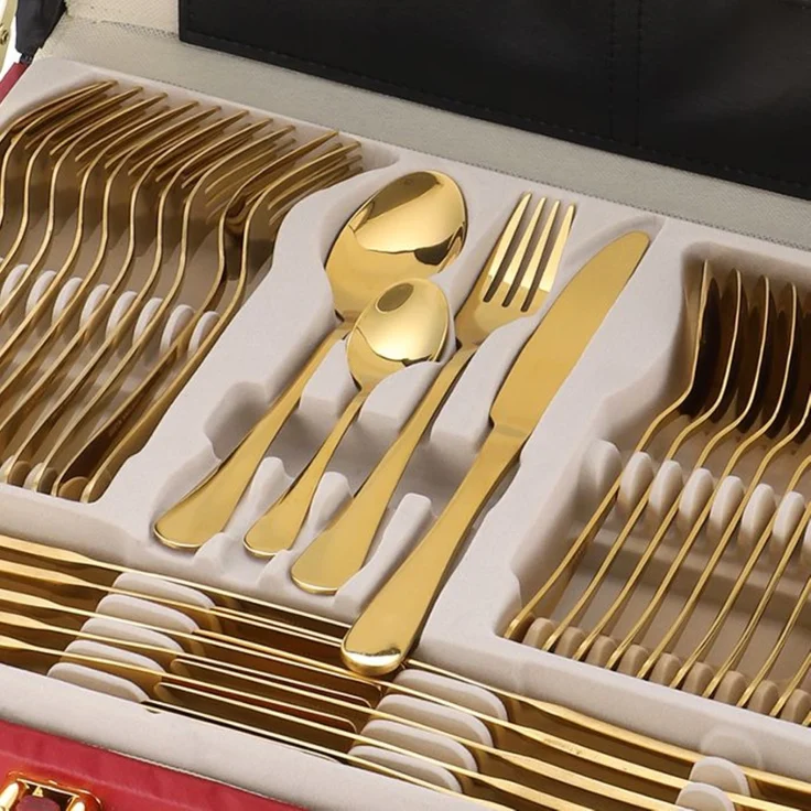 72 teiliges Besteck-Set für 12 Personen aus hochwertigem 18/10 Edelstahl in Gold – Bild 6