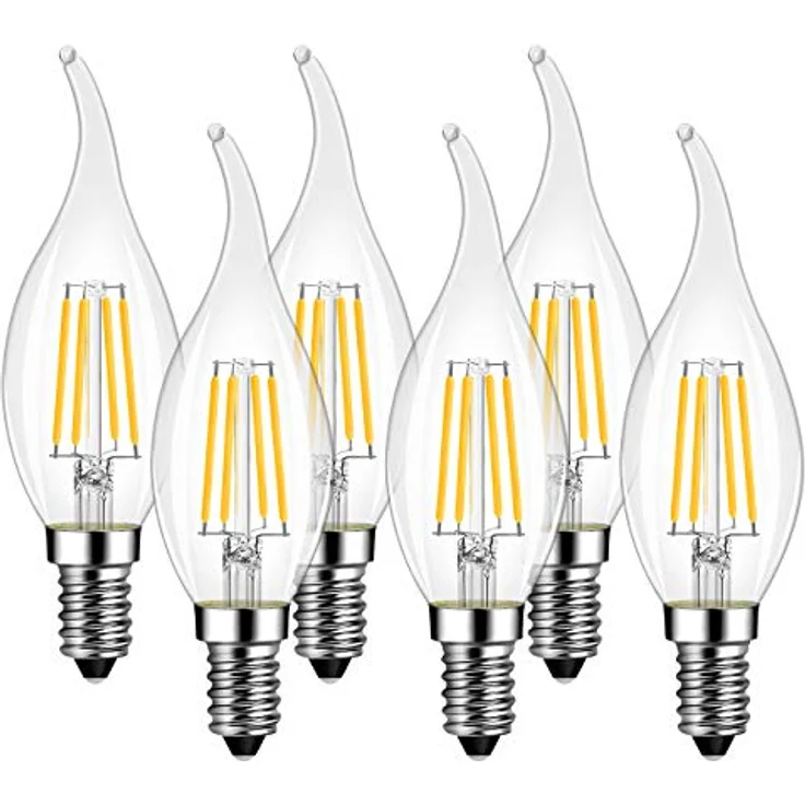LVWIT LED Kerze Lampe E14, 470 lm, warmweiß 2700K, ersetzt 40 Watt, nicht dimmbar, Classic Kerzenform Filament, klar (6er Pack) – Bild 2