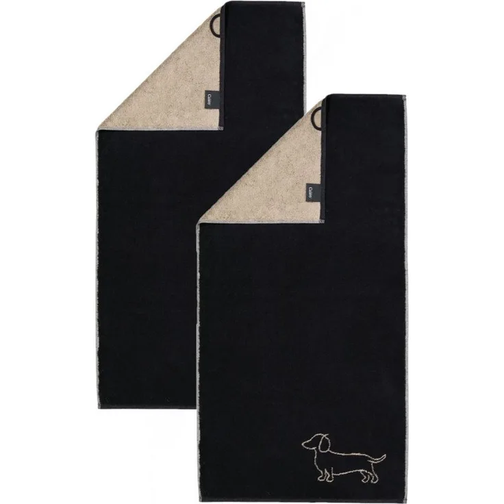 Cawö Handtuch 2 Stück Cawö We love Dogs Handtücher 6248-93 Dackel Schwarz 50x100, Walkfrottier (Spar-Set, 2-St), 100% Baumwolle