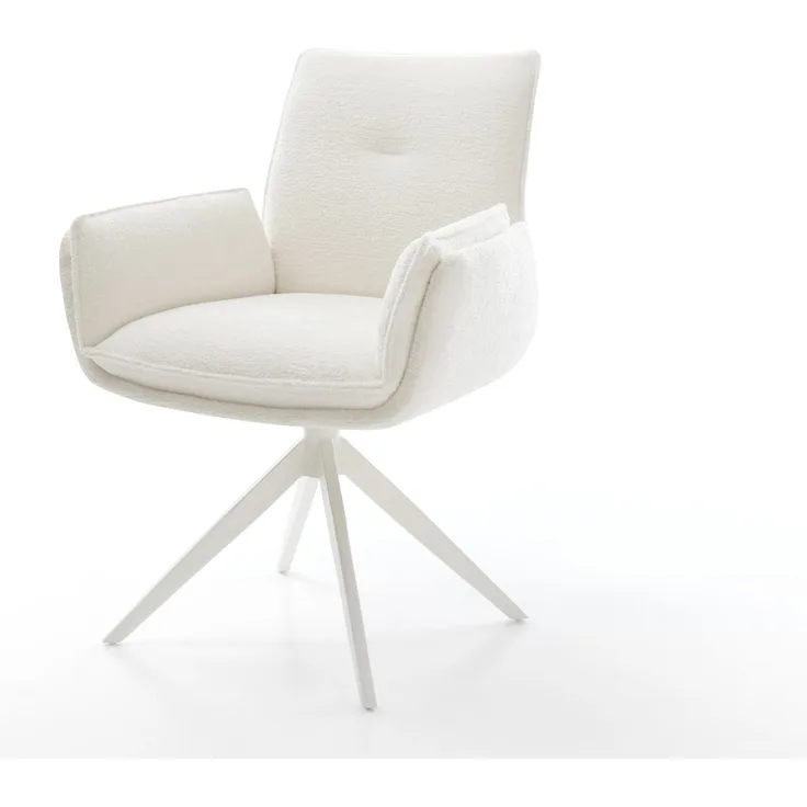 Drehstuhl Nela-Flex Bouclé Soft Beige Kreuzgestell breit Weiß 360° drehbar Wippfunktion