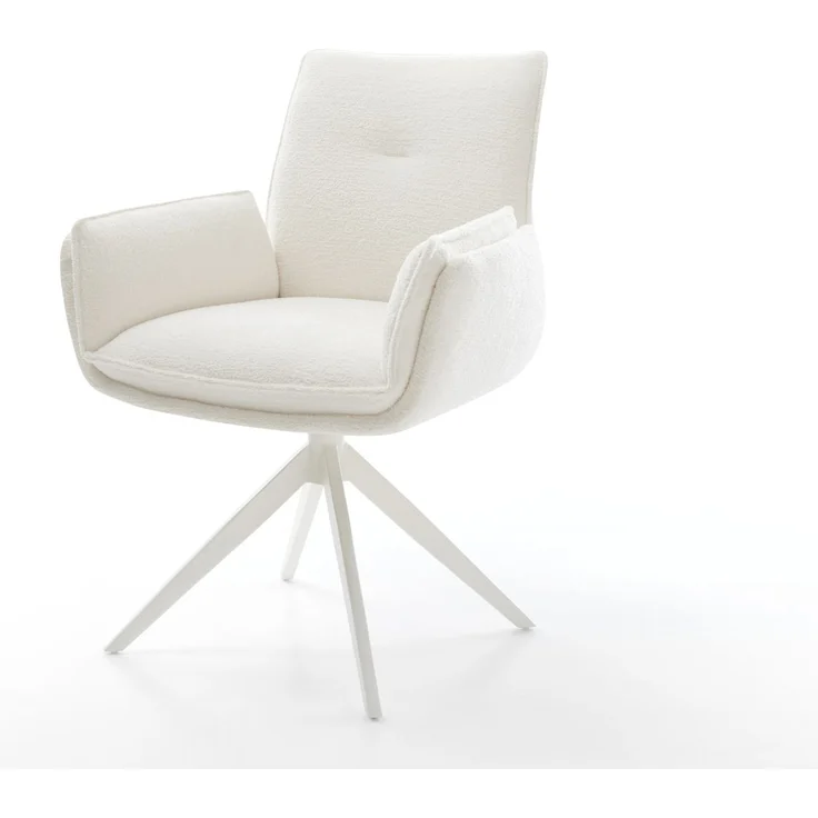 Drehstuhl Nela-Flex Bouclé Soft Beige Kreuzgestell breit Weiß 360° drehbar Wippfunktion – Bild 1