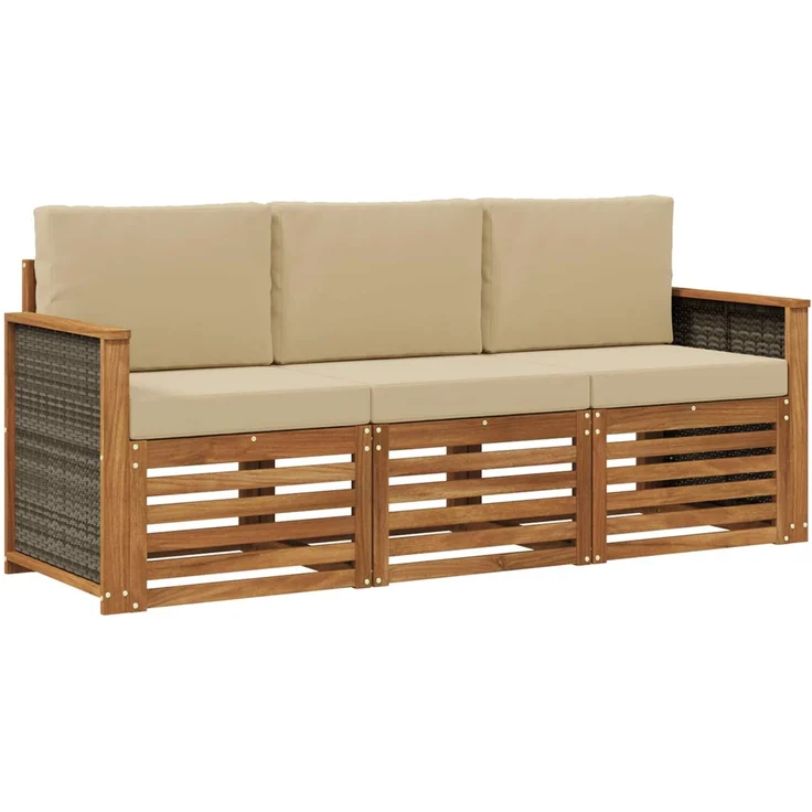 vidaXL Outdoor-Sofagarnitur 3 stk. 3-Sitzer Natur und Beige 3383959 – Bild 2