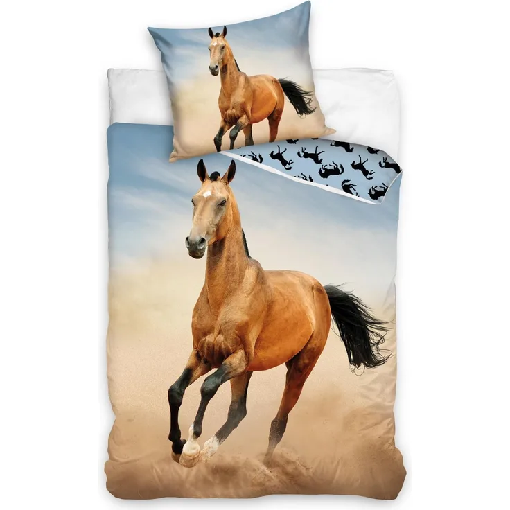 Kinder Bettwäsche Set aus Baumwolle mit Pferde-Motiv 140x200cm Bettbezug & 70x70 cm Kissenbezug