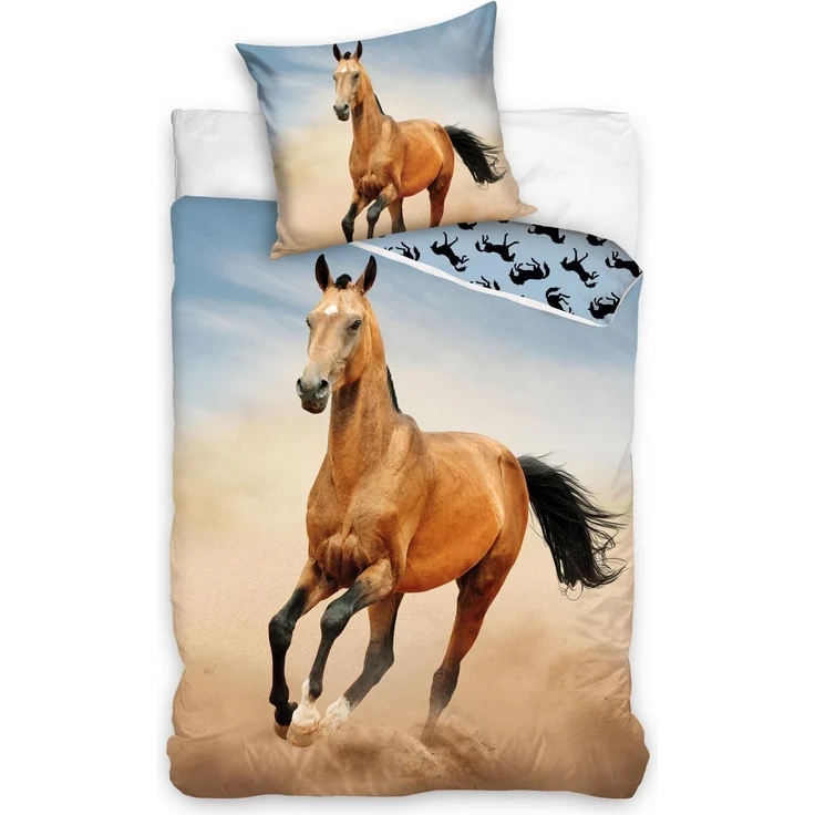 Kinder Bettwäsche Set aus Baumwolle mit Pferde-Motiv 140x200cm Bettbezug & 70x70 cm Kissenbezug