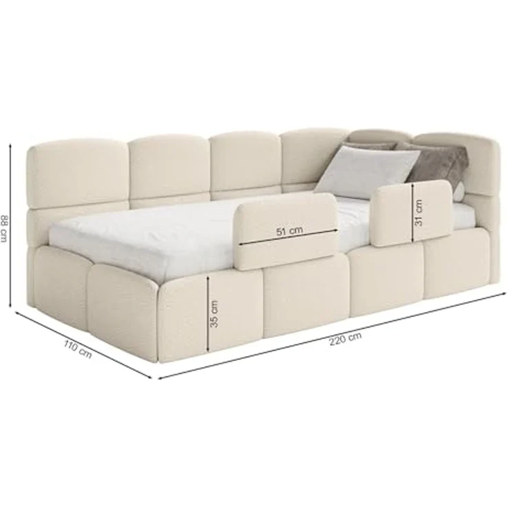 Selsey Jugendbett 90x200 cm Links Polsterbett mit Stauraum Gepolstetes Kopfteil Stabiler Rahmen aus Kiefer und Fichte Hochwertiger Bezug in Grau Für Kinderzimmer – Bild 2