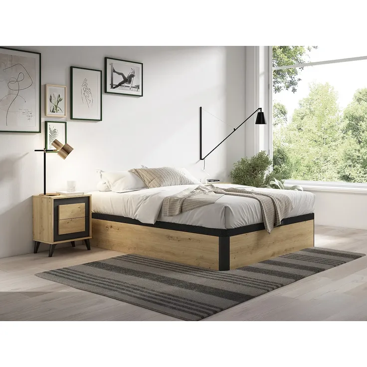 Vente-unique - NAMOSI Lattenrost und Bettrahmen Holz, Platte SchwarzBeige - B 140,5 cm x H 35,2 cm x L 190 cm