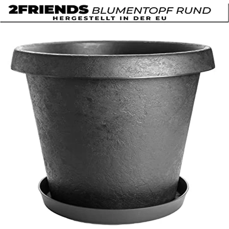 Centi Pflanzkübel Blumentopf Gross 40 cm mit Untersetzer, Pflanzkübel groß außen (Set, 3 St, Ø 40 cm mit Untersetzer, Anthrazit Made in DE), Pflanztopf groß, extra stabil innovatives Stone-Design – Bild 4