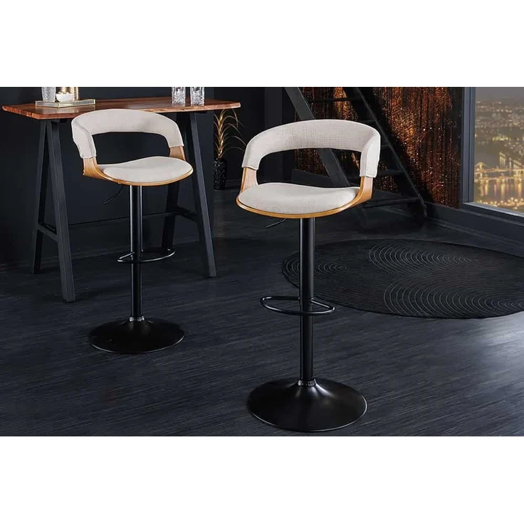 riess-ambiente Barhocker MANHATTAN beige / natur / schwarzHATTAN beige / schwarz (Einzelartikel, 1 St), Strukturstoff · Metall · höhenverstellbar · 360° drehbar · mit Lehne – Bild 2